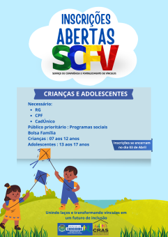 Inscrições SCFV abertas 